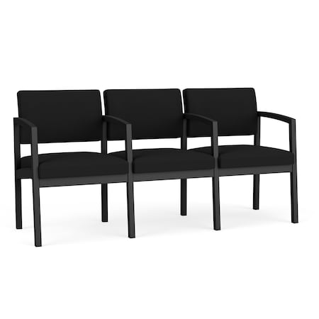 Lesro Lenox Steel 3 Seater with Center Arms, Black/Onyx Seat, Black/Onyx Back, 64.5 W 24.5 L 32 H LS3103